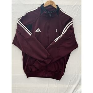 Adidas Track Jacket Mens Medium Burgundy Full Zip 3 Stripe Soccer Athletic